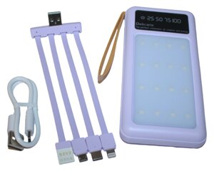 Power Bank Viaking Y158 10000 мАч портативний акумулятор з прожекторною панеллю та 4 кабелями : Ліловий