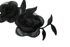 Аппликация для одежды черная "Цветы" 14х7см