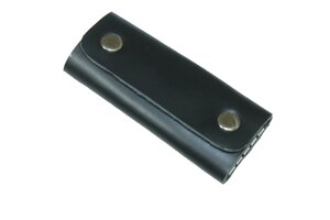 Ключниця шкіряна натуральна гладка на 4 карабіни/11х4.5см: Чорний