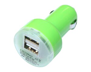 Автомобільна зарядка в прикурювач 2 USB/2.1A/1A: Салатовий