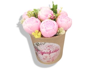Мило сувенірне ароматизоване Букет півоній у супниці маленький 7шт