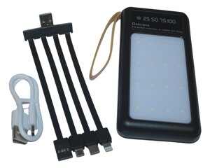 Power Bank Viaking Y158 10000 мАч портативний акумулятор з прожекторною панеллю та 4 кабелями : Чорний