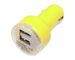 Автомобільна зарядка в прикурювач 2 USB/2.1A/1A: Жовтий