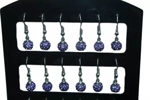 Сережки со стразами Шамбала фиолетовые 2шт/Ø7мм