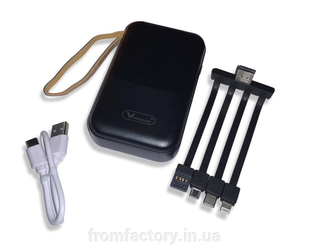 Power Bank Viaking Y148 10000 мАч портативний акумулятор зі світлодіодним дисплеєм ліхтариком і 4 кабелями: Чорний від компанії Торгова Марка "FromFactory" - фото 1