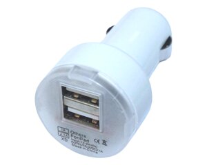 Автомобільна заряджання в прикурювач 2 USB/2.1A/1A: Білий