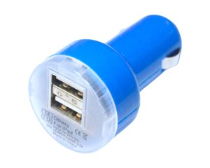 Автомобільна заряджання в прикурювач 2 USB/2.1A/1A: Синій