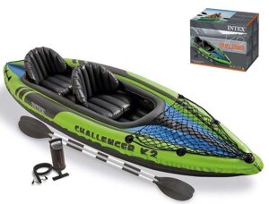 Intex Двомісна надувна байдарка-каяк 68306 NP (1) Challenger K2, 351х76см, весла, ручний насос). 3-х камерна