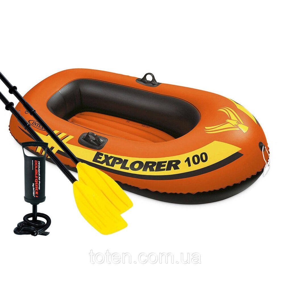 Одномісний надувний човен Intex 58329 – 2 Explorer 100, 147 х 84 см (весла, ручний насос). 2-х камерна топ від компанії Інтернет - Магазин "Дітки - Цукерки" - фото 1