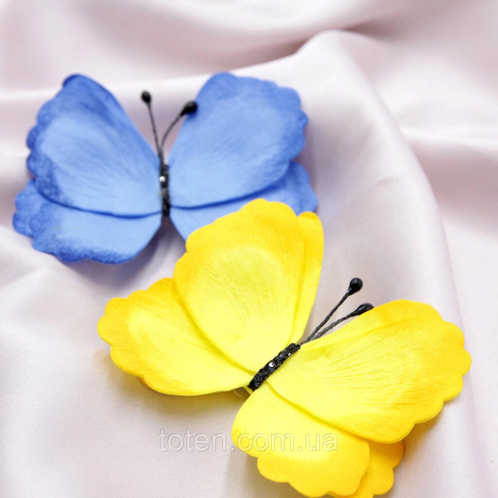 Патріотичні об'ємні заколки у волосся (пара) жовто-блакитні метелики, Шпильки для волосся handmade топ від компанії Інтернет - Магазин "Дітки - Цукерки" - фото 1