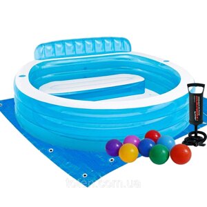 Дитячий надувний басейн Intex 57190-2 «Сімейний», 224 х 216 х 76 см, зі спинкою, із кульками 10 шт, підстилкою, насосом