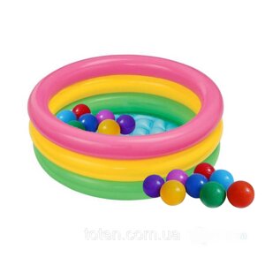 Дитячий надувний басейн Intex 58924-1 «Райдуга», 86 х 25 см, з кульками 10 шт топ