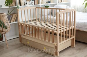 Ліжечко дерев'яне для новонароджених Анастасія, маятник, шухляда, 120-60 см, бук, Натуральний