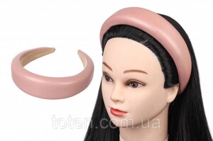 Жіночий об'ємний обруч для волосся рожевий, широкий обруч на голову пластиковий, рожевий обідок для волосся пудра топ