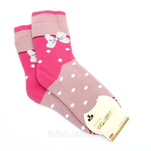 Теплі шкарпетки з бантиком для дітей 9-10 років у горошок, Шкарпетки махрові турецькі, шкарпетки для дівчинки топ