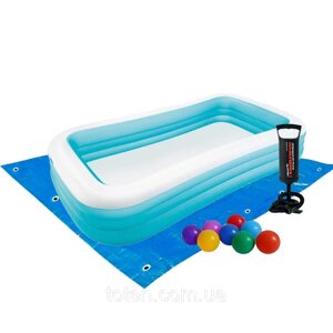 Дитячий надувний басейн Intex 58484-2 прямокутний, 305 х 183 х 56 см, з кульками 10 шт, підстилкою, насосом топ