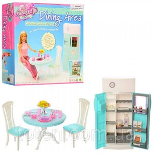 Кухня для ляльок Барбі лялькові меблі стіл стілець 2 шт холодильник посуд Gloria