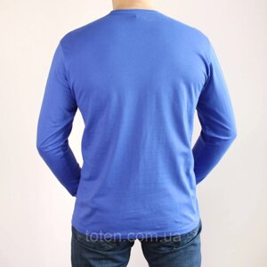 Якісний чоловічий лонг із Тризубом (М), блакитна футболка з довгим рукавом, патріотичний лонгслів із Гербом топ