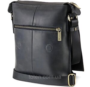 Чорна сумка планшет зі шкіри з ременем Tom Stone, середня сумка месенджер чорна матова чоловіча через плече топ