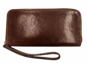 Жіночий шкіряний гаманець-клатч Grande Pelle, портмоне з монетницею, коричневий колір, глянсовий