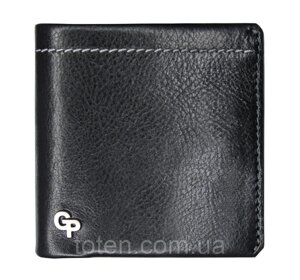 Чоловічий гаманець чорний з шкіри невеликий квадратний GP, чоловіче чорне шкіряне портмоне горизонтальне топ