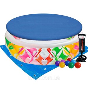 Дитячий надувний басейн Intex 56494-3 «Колесо», 229 х 56 см з кульками 10 шт, тентом, підстилкою, насосом топ
