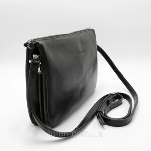 Жіноча сумка Grande Pelle з натуральної шкіри чорного кольору, сумка клатч середнього розміру