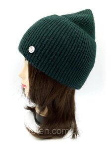 Женская шапка зеленая блестящая из шерсти на зиму, зимняя вязаная зеленая шапка с люрексом шерстяная топ