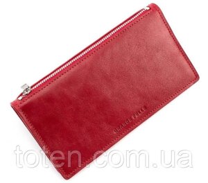 Жіночий гаманець клатч червоний з шкіри, шкіряний червоний вертикальний, портмоне велике червоне на блискавці