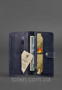 Шкіряне жіноче портмоне, гаманець синій, crazy horse
