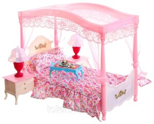 Спальня для ляльок Барбі лялькові меблі ліжко з балдахіном столик лампи тумби Gloria
