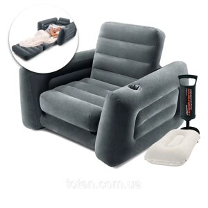 Надувне крісло Intex 66551-2, 224 х 117 х 66 см, з ручним насосом та подушкою, чорне топ