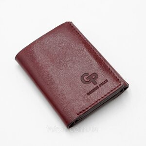 Невеликий гаманець однотонний, портмоне з натуральної шкіри унісекс, бордове портмоне зі шкіри