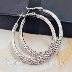 Жіночі сережки срібні кільця біжутерія Xuping 3,5 см, сережки круглі під срібло великі широкі грубі топ