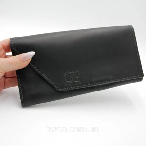 Портмоне чорне з натуральної шкіри Grande Pelle, чорний матовий гаманець для купюр, карток та монет