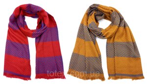 Шарф червоний з синім в смужку в'язаний, чоловічий/жіночий шарф жовтий з синім в смужку, довгий смугастий шарф топ