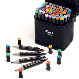 Великий набір скетч маркерів 48 кольорів Touch Raven у чорному чохлі та Блокнот А4 для малювання у подарунок! топ
