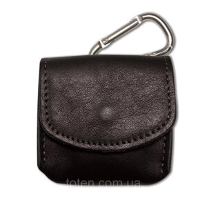 Шкіряна монетниця на пояс Grande Pelle, невеликий гаманець для монет з карабіном, чорний колір, глянсовий