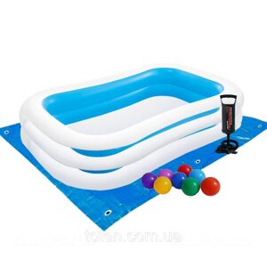 Дитячий басейн Intex 56483-2 « Семейний», 262 х 175 х 56 см, з кульками 10 шт, підстилкою, насосом