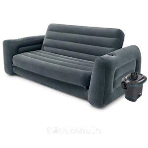 Надувний диван Intex 66552 - 3, 203 х 224 х 66 см. Флокований диван трансформер 2 в 1, з електричним насосом топ