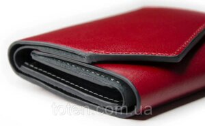 Гаманець червоний шкіряний квадратний невеликий, жіночий гаманець червоний зі шкіри маленький Grande Pelle