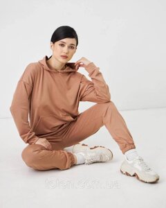 Стильний жіночий спортивний костюм худі з джогерами. Колір Беж. Розміри: S, М, L, XL