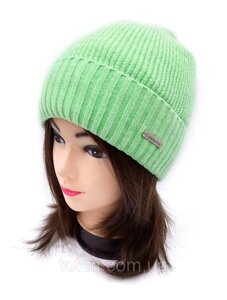 Жіноча яскраво зелена шапка плюшева з велюру 54-56, салатова шапка біні на осінь/весна велюрова CASKONA топ