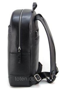 Чорний шкіряний рюкзак для ноутбука чоловічий/жіночий, міський рюкзак чорний з шкіри А4 з органайзером топ
