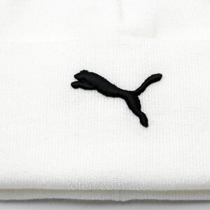 Шапка біла з чорною вишивкою логотипу, демісезонна спортивна з відворотом One Size топ