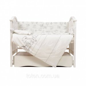 Постільний комплект в ліжечко 6 елементів Eco Line New, Teddy white/grey, білий/сірий