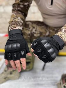 Тактичні рукавички чоловічі ЗСУ армійські короткопалі без пальців захисні. Колір чорний. Розмір L