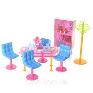 Обідня кімната для ляльок Барбі лялькові меблі стіл стільці шафа Gloria