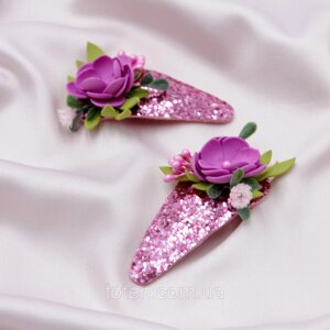 Заколки для волосся ручної роботи (пара) фіолетові, унікальна шпилька до школи з фоамірану, Заколка Квітка