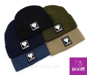 Жіноча/Дитяча шапка з логотипом Лайк чорна, синя, коричнева, хакі, тепла шапка Likee на зиму/осінь з флісом топ